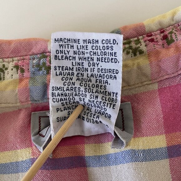 Vintage Madison Avenue Embroidered Pink Plaid Shirt M Petite Cottagecore Farmer - Picture 4 of 9